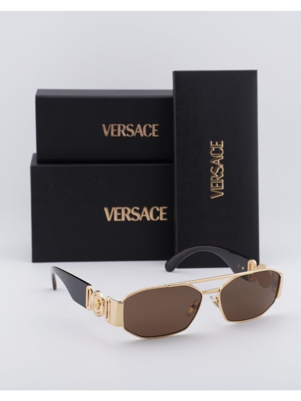 Versace VE2287 100273 Rectangle Sunglasses – Gold / Brown